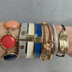 Cream Enamel Gold Bangle Bracelet EUC Ivory Hinged Chunky Bangles Stack